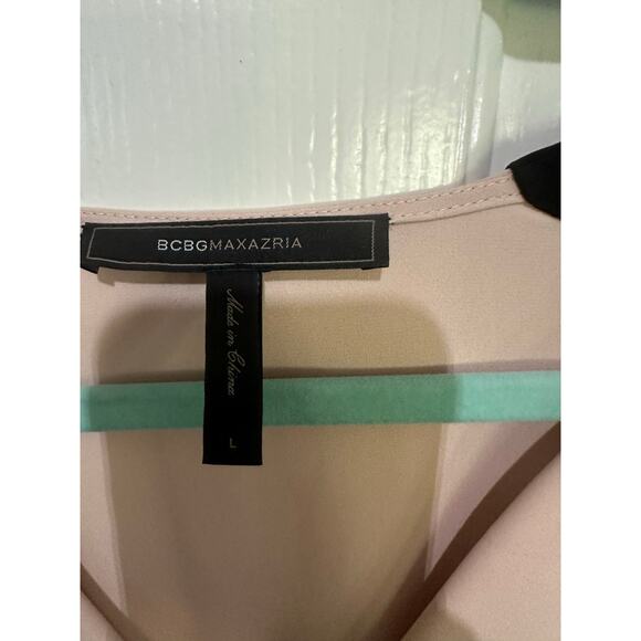BCBGMAXAZRIA Women's Beige Black Gisele V-neck Draped Front Blouse Top Size L - Picture 4 of 7